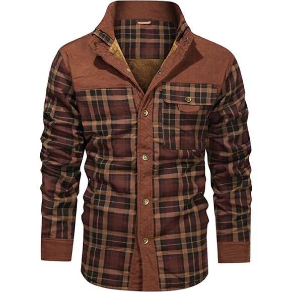 Other - New Men's Corduroy Plaid Sherpa Lined Flannel Jacket Light Brown